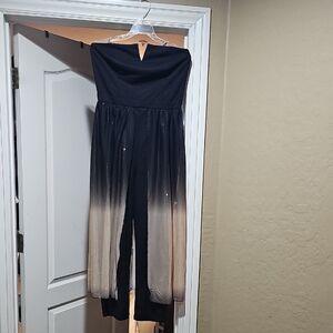 VENUS Black and Cream Ombre Strapless Jumpsuit